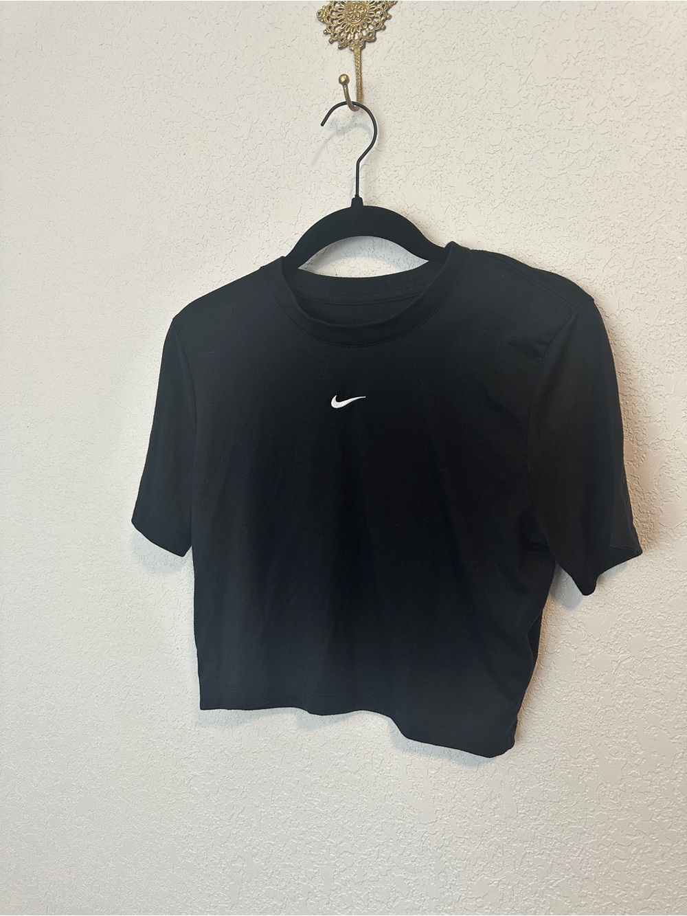 The Nike Tee Slim Fit Black Cropped Tee Swoosh Logo